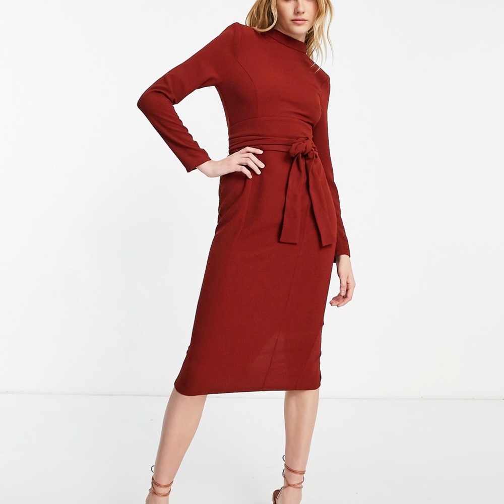 ASOS Rust Long Sleeve Dress - Picture 2 of 4